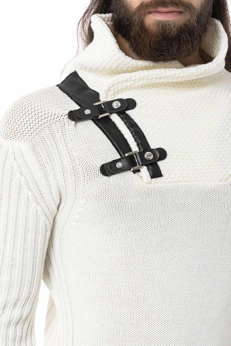 CP266 Herren Strickpullover mit stylishem Riemen-Element