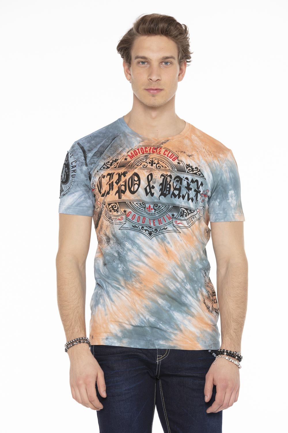 CT584 t-shirt męski w batikowym stylu