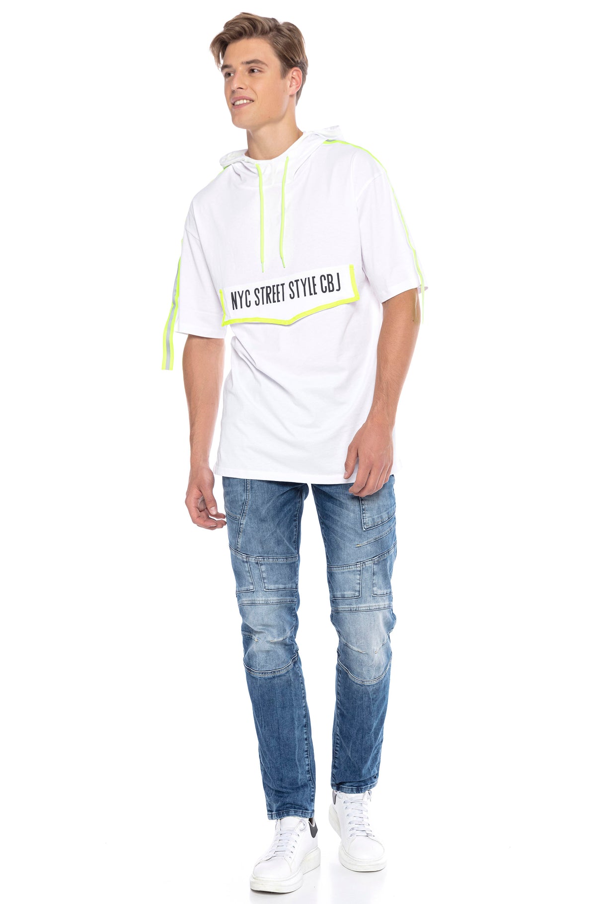 CT590 t-shirt męski oversize z kapturem