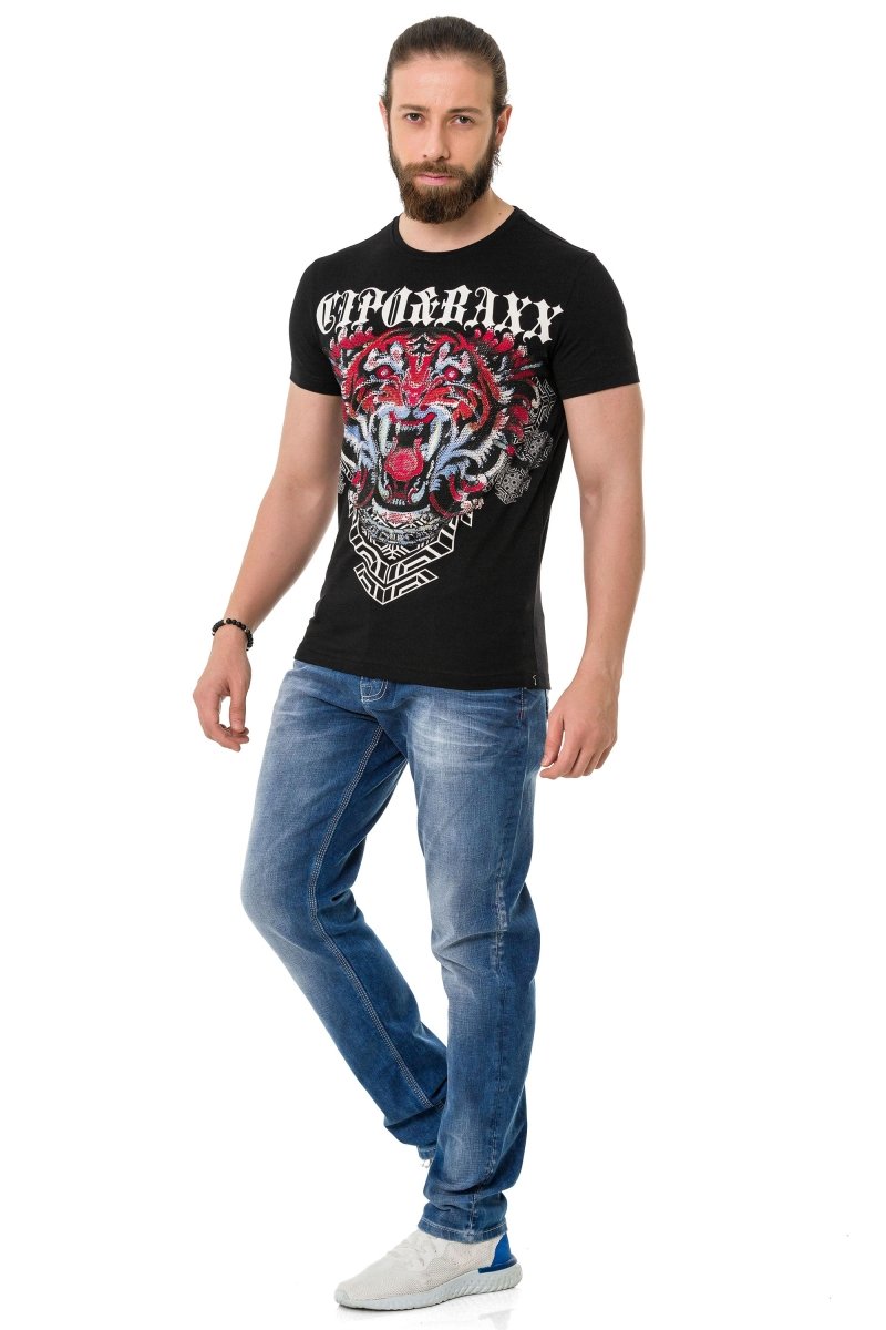 CT729 t-shirt męski z nadrukiem i kamieniami