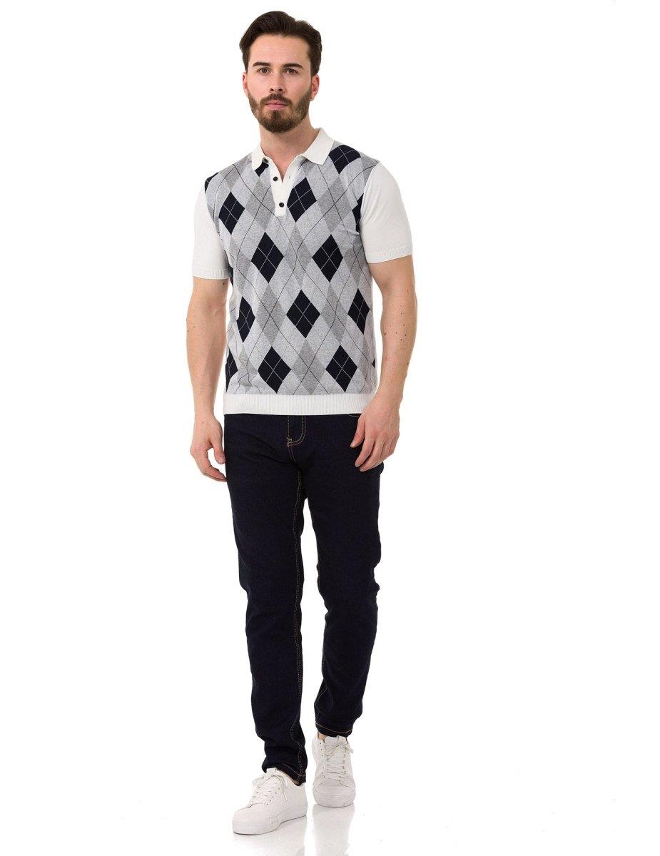 CT753 Polo en tricot pour hommes avec motif à carreaux