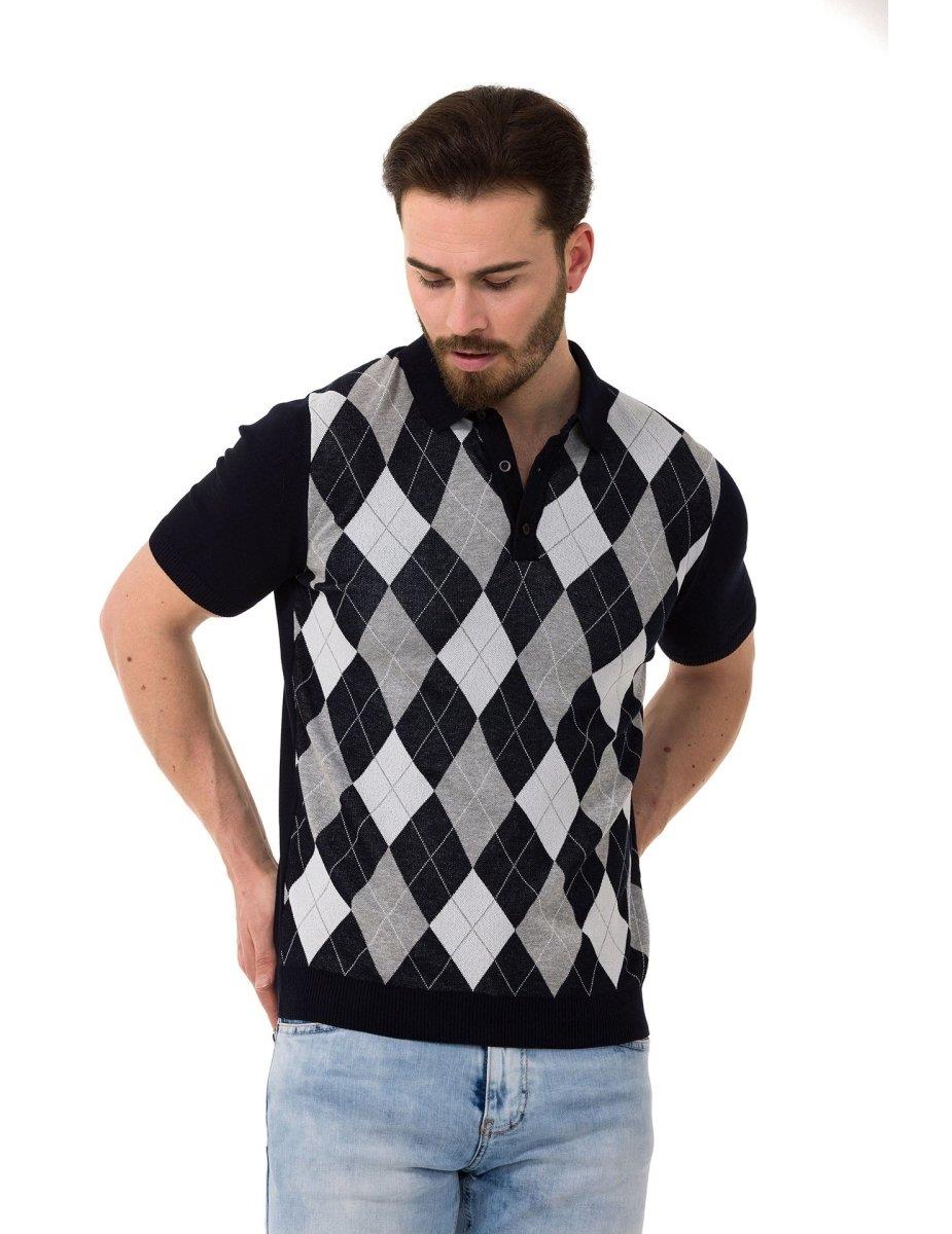 CT753 Polo en tricot pour hommes avec motif à carreaux
