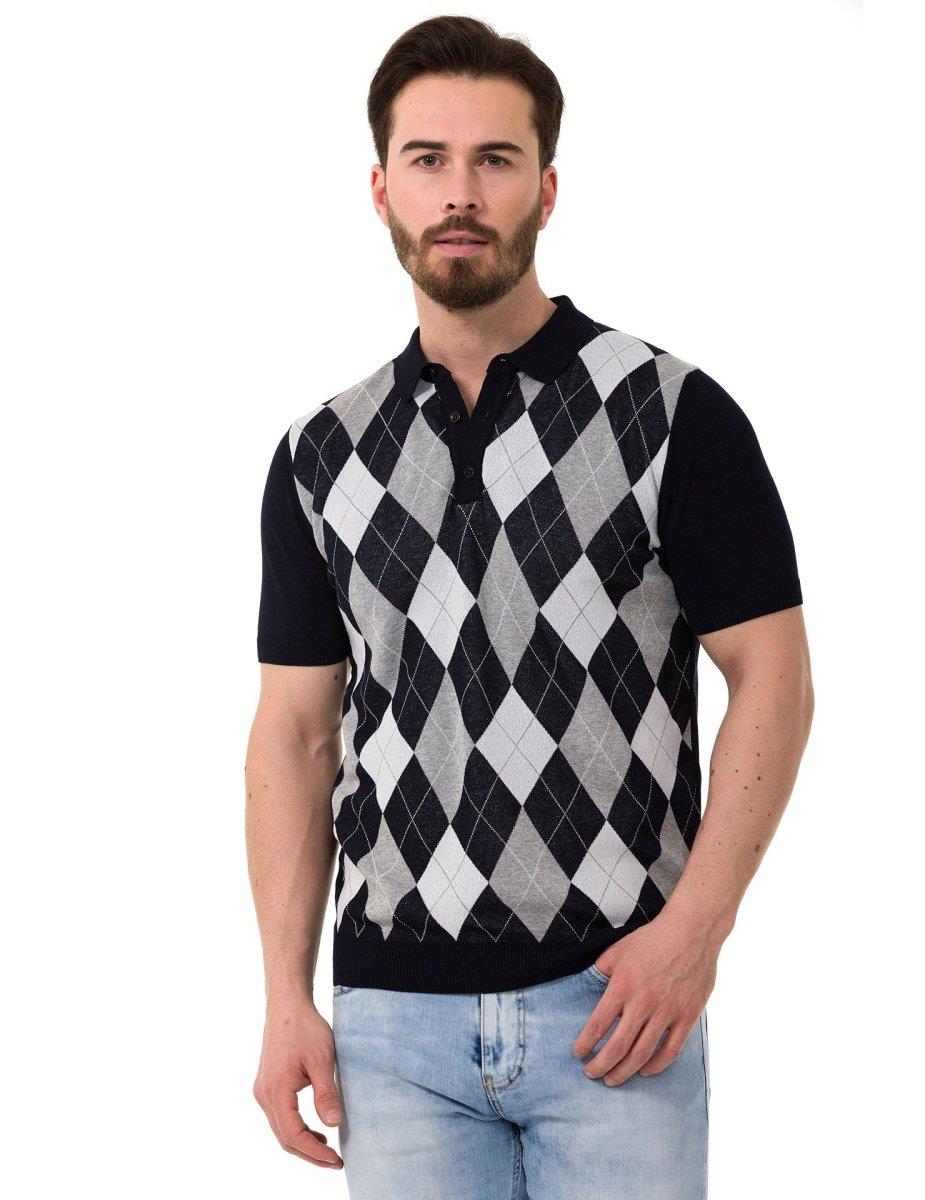 CT753 Polo en tricot pour hommes avec motif à carreaux