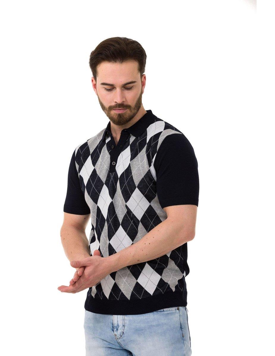 CT753 Polo en tricot pour hommes avec motif à carreaux