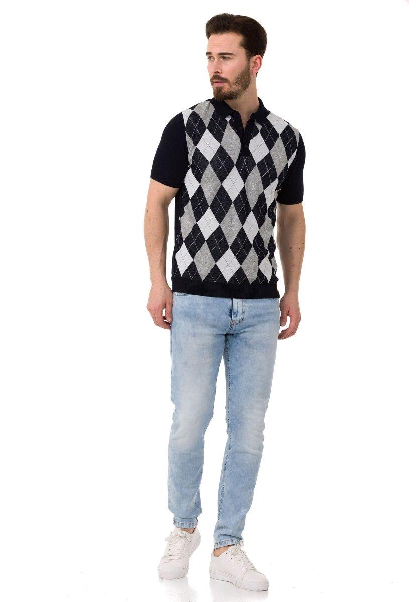CT753 Polo en tricot pour hommes avec motif à carreaux