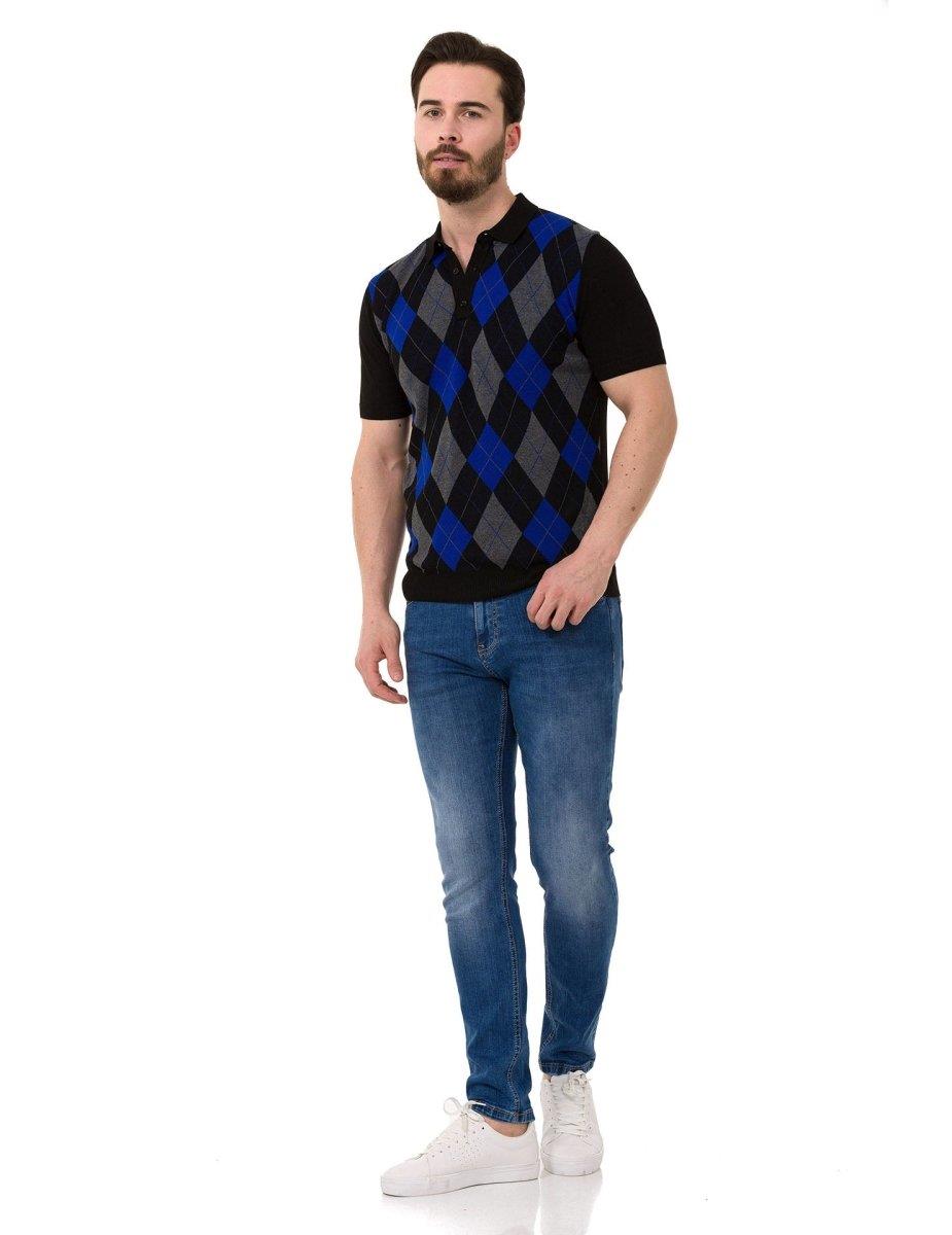 CT753 Polo en tricot pour hommes avec motif à carreaux