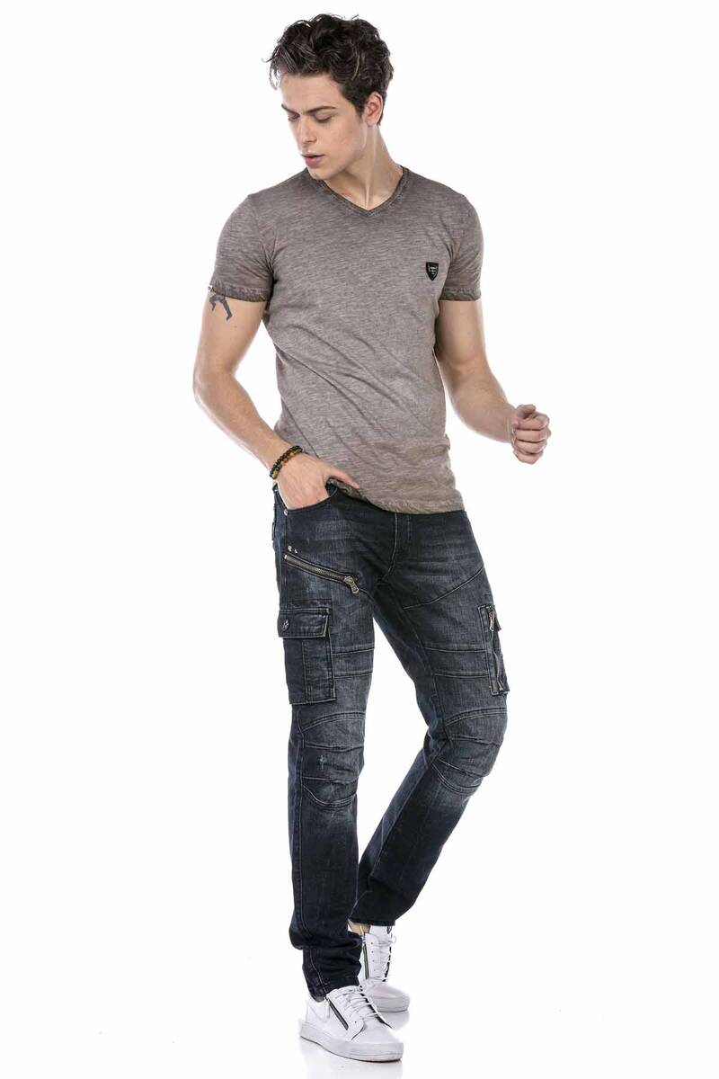 CD680 Hombres jeans rectos con bolsas de cargot de moda