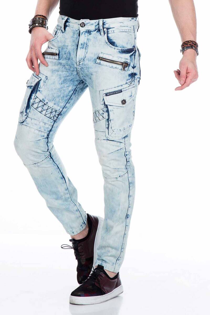 CD435 Herren Jeans im Cargo-Style mit Deko-Zippern in Straight Fit