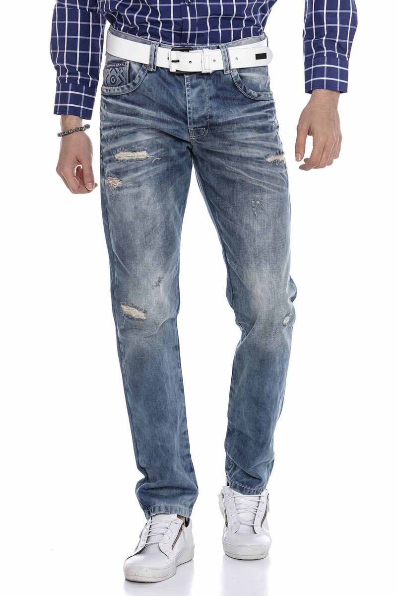 CD655 Jeans droit pour hommes avec look destroyed à la mode