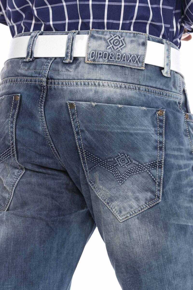 CD655 Jeans droit pour hommes avec look destroyed à la mode