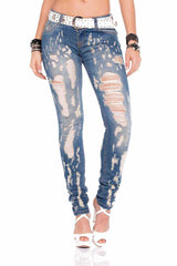 WD208 Damen Slim-Fit-Jeans im Destroyed Look