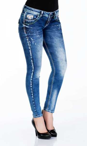 WD242 Damen Slim-Fit-Jeans mit Used-Elementen