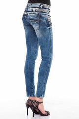WD345 Damen Slim-Fit-Jeans mit Dreifach-Bund