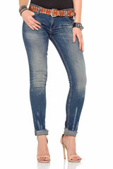 WD349 Damen bequeme Jeans mit trendigen Used-Elementen