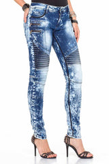 WD361 Damen Slim-Fit-Jeans mit modischen Acid-Wash-Details in Skinny-Fit