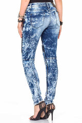 WD361 Damen Slim-Fit-Jeans mit modischen Acid-Wash-Details in Skinny-Fit