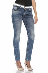 WD401 Damen Slim-Fit-Jeans mit bestickten Gesäßtaschen in Skinny Fit