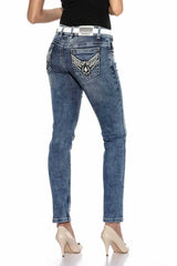 WD401 Damen Slim-Fit-Jeans mit bestickten Gesäßtaschen in Skinny Fit