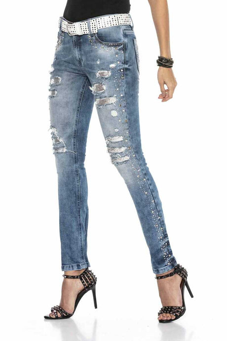 WD406 Damen Slim-Fit-Jeans in auffälligem Design in Skinny-Fit
