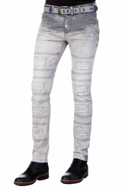 CD228 Herren Slim-Fit-Jeans mit trendigen Zierelementen