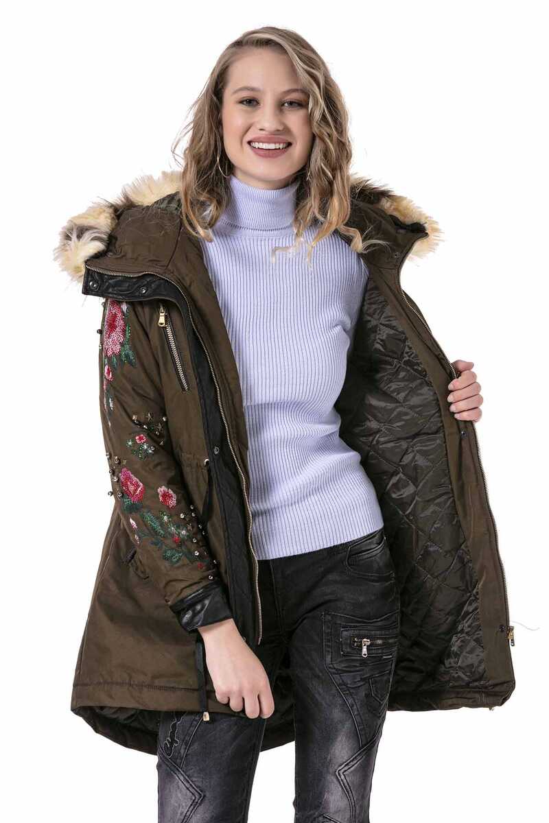WJ136 Damen Outdoorjacke mit stylischer Kunstfellkapuze