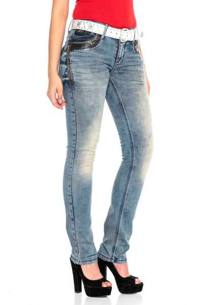 WD421 Damen Slim-Fit-Jeans mit Nieten-Besatz