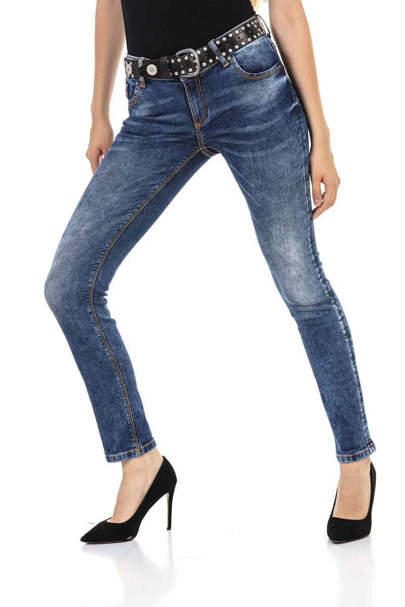 WD441 Damen Slim-Fit-Jeans mit trendigen Kontrastnähten