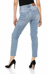WD451 Damen Slim-Fit-Jeans mit trendigen Destroyed-Parts