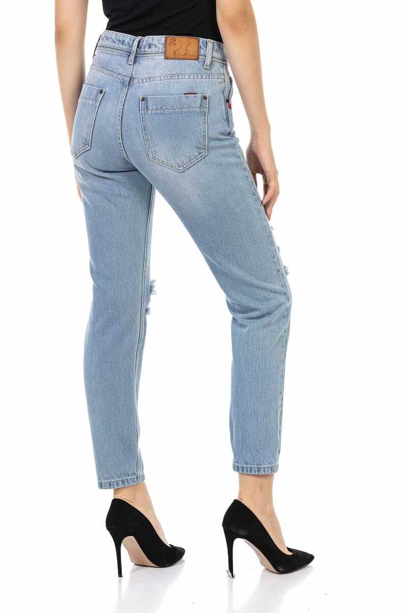 WD451 Damen Slim-Fit-Jeans mit trendigen Destroyed-Parts