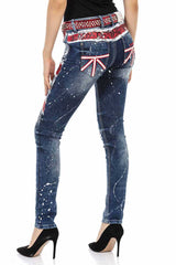 WD455 Damen Slim-Fit-Jeans in knalligem Design