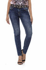 WD460 Damen Slim-Fit-Jeans mit dezenter Waschung und coolen Nieten