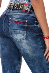 WD478 Damen Slim-Fit-Jeans mit farbig hinterlegten Cut-Outs