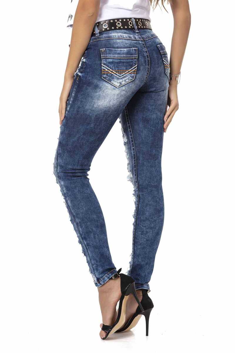 WD479 Damen Slim-Fit-Jeans mit coolen Destroyed-Elementen