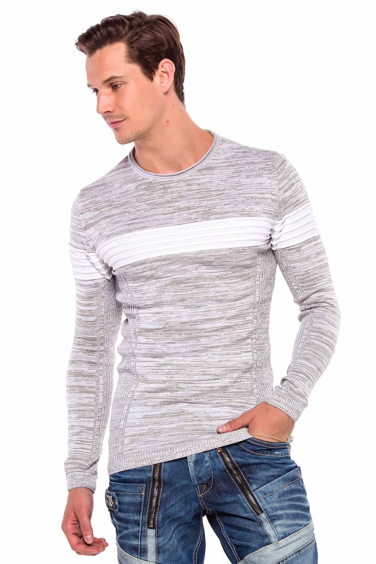 CP208 sweter męski w prążki