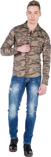 CH130 Herren Langarmhemd mit Markenaufnäher