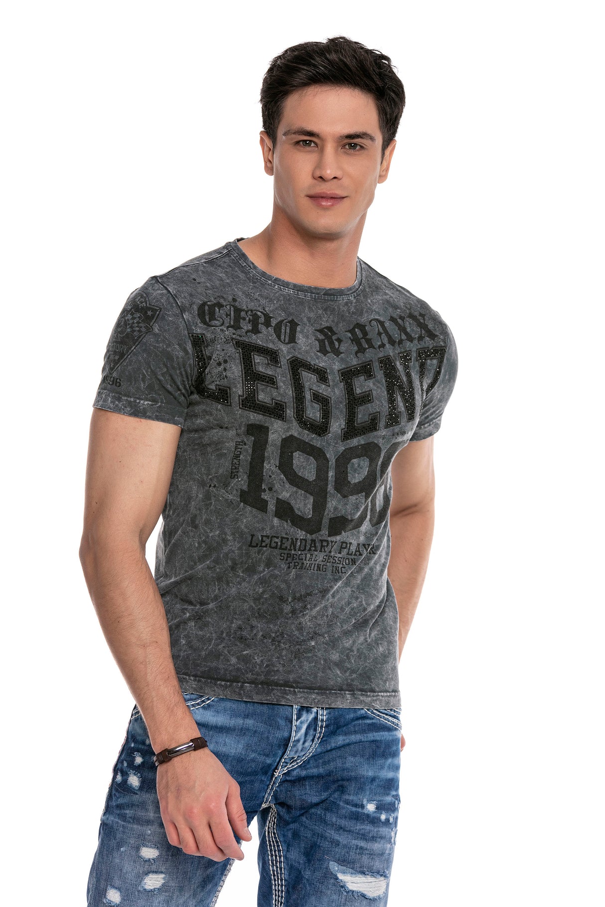 CT640 t-shirt męski z nadrukiem i kamieniami