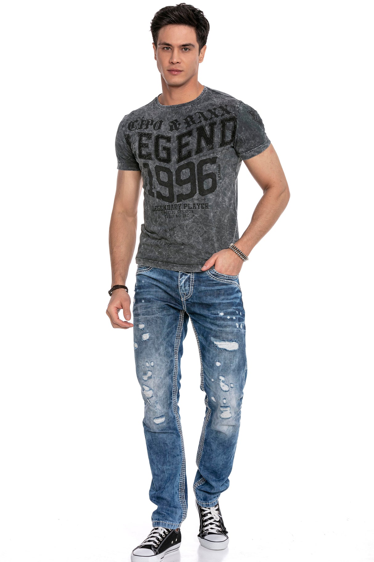 CT640 t-shirt męski z nadrukiem i kamieniami