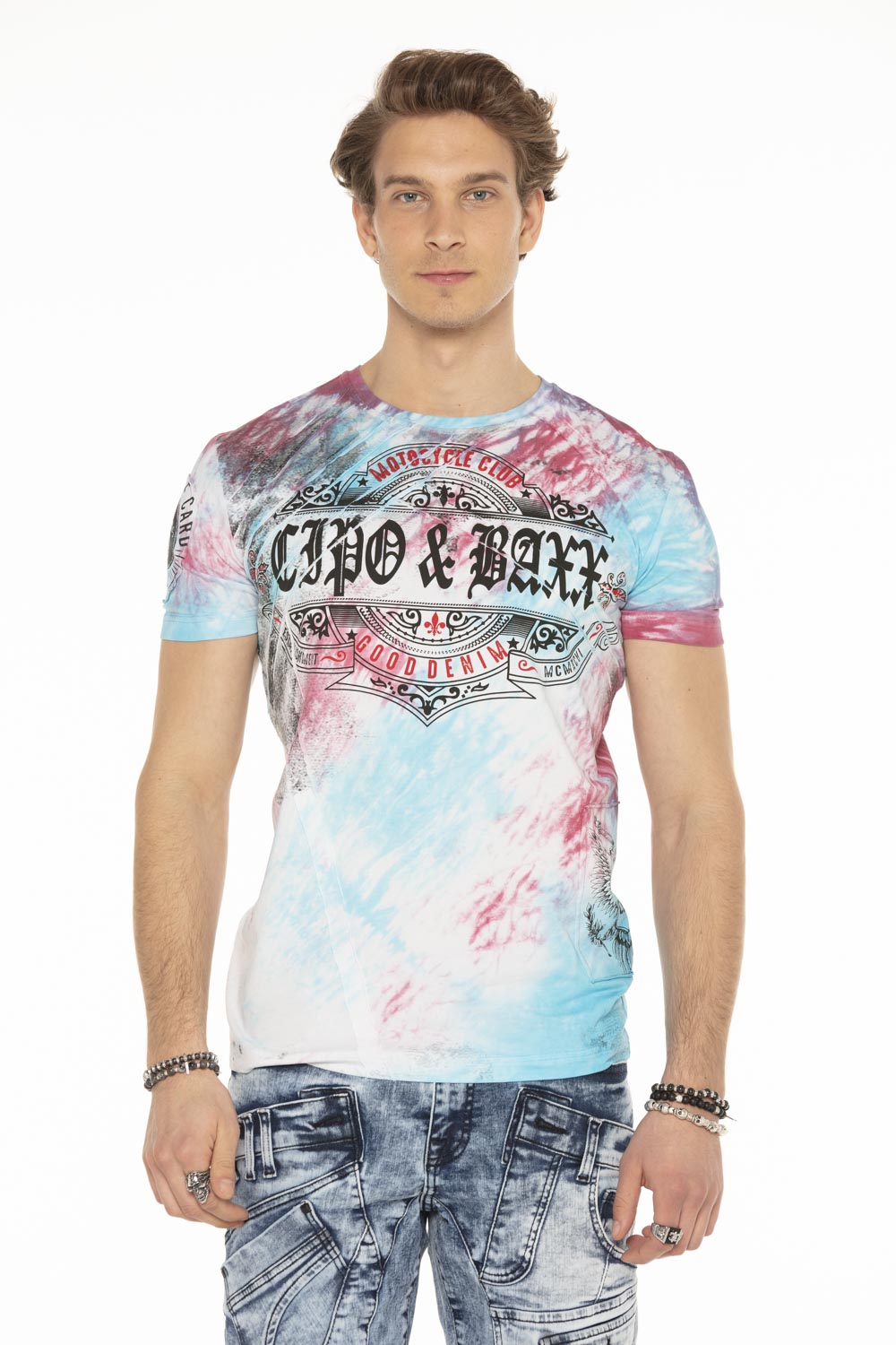 CT584 t-shirt męski w batikowym stylu