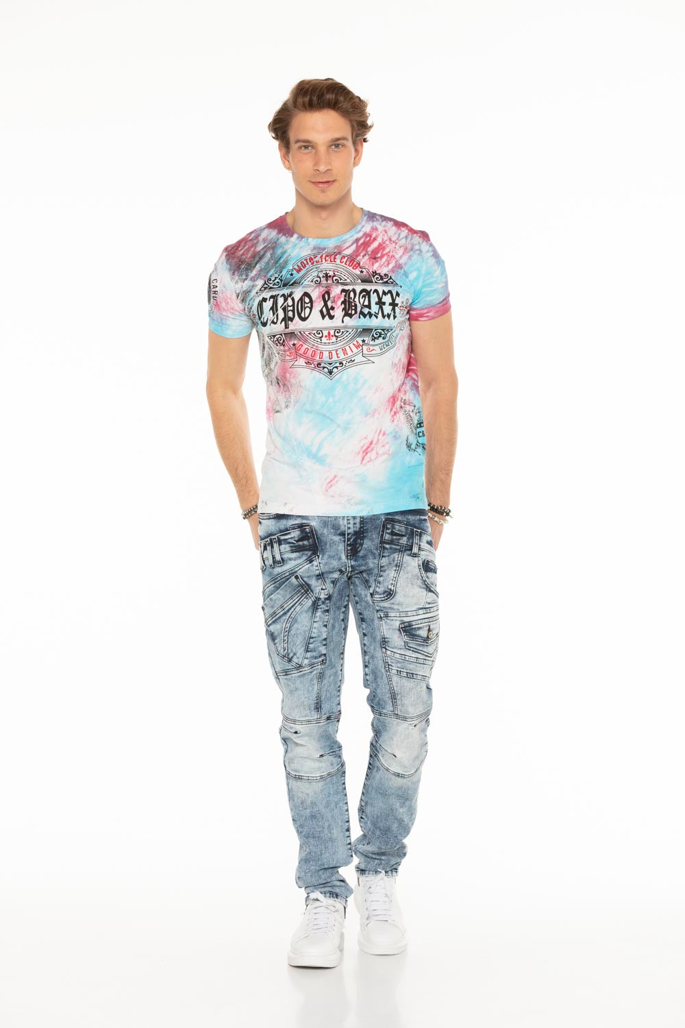 CT584 t-shirt męski w batikowym stylu