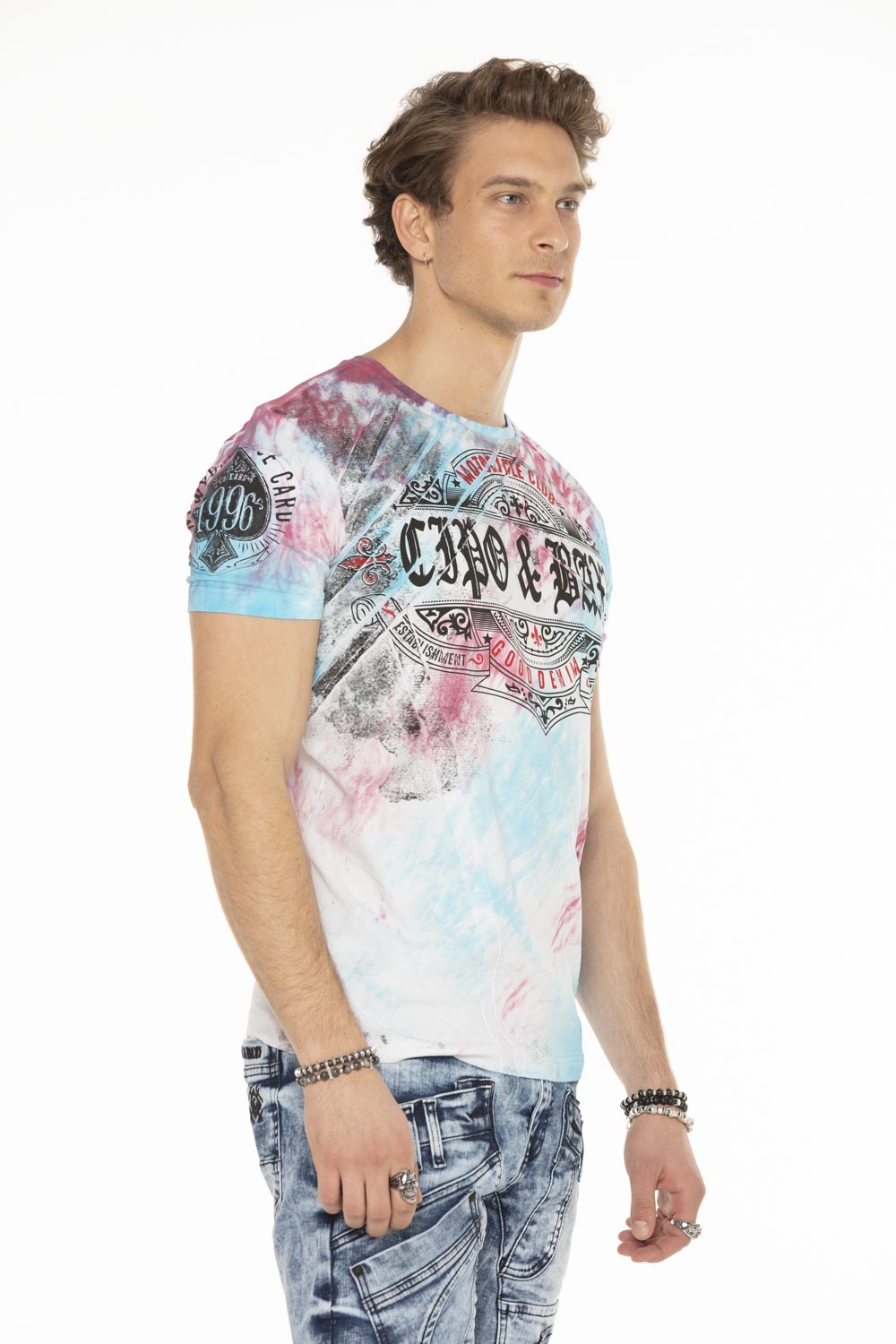 CT584 t-shirt męski w batikowym stylu