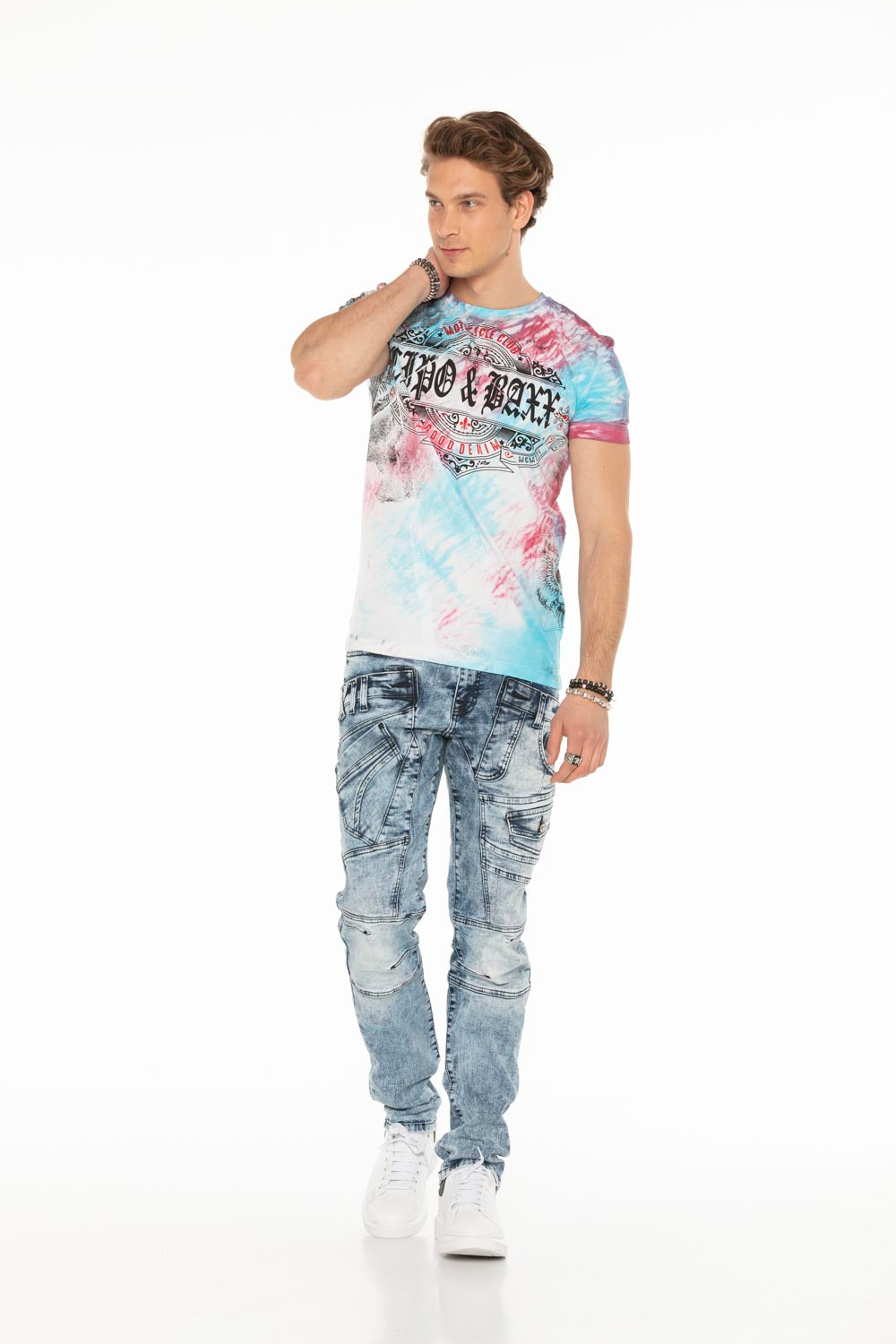 CT584 t-shirt męski w batikowym stylu