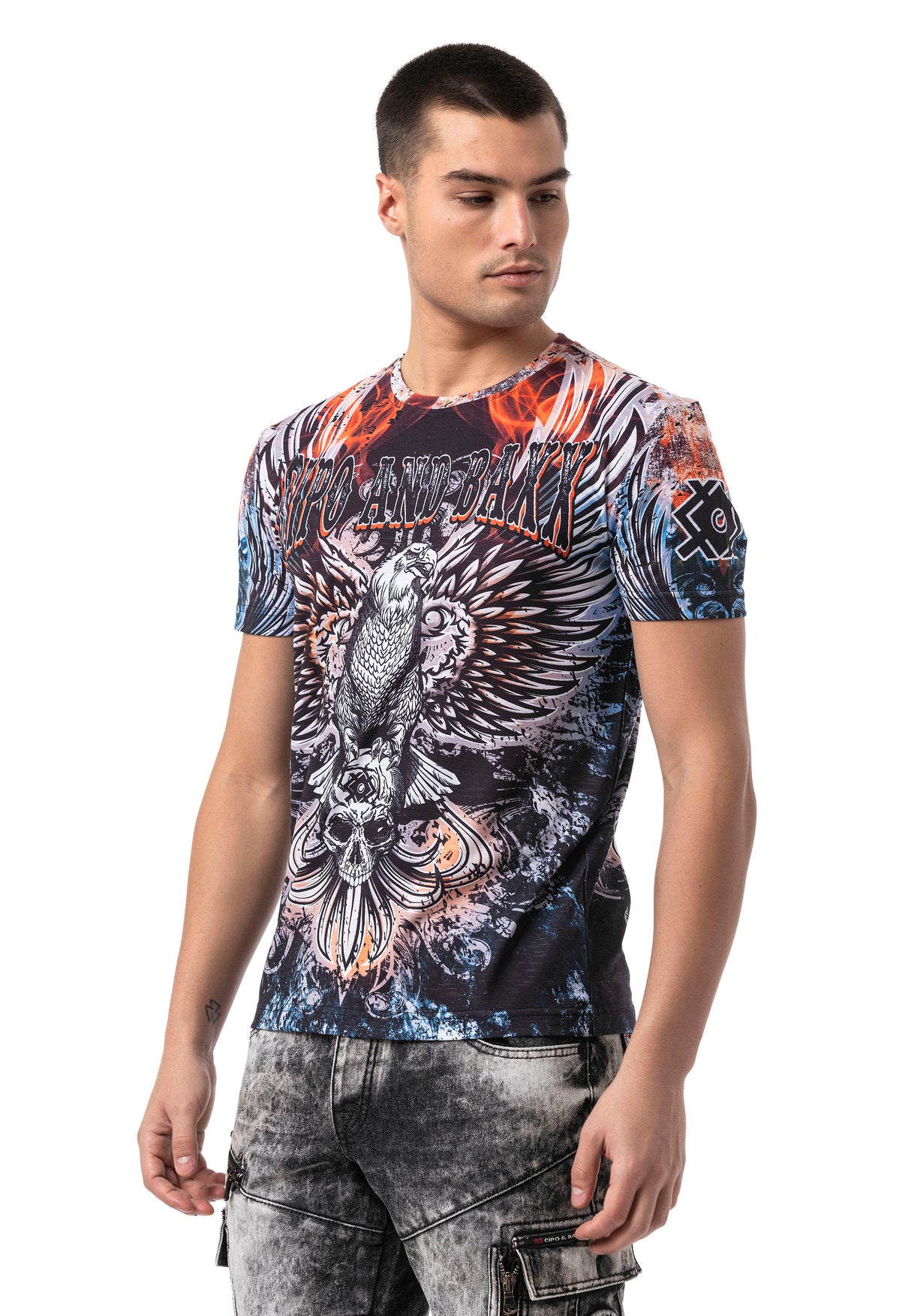 CT818 T-Shirt Nera Stampata per Uomo