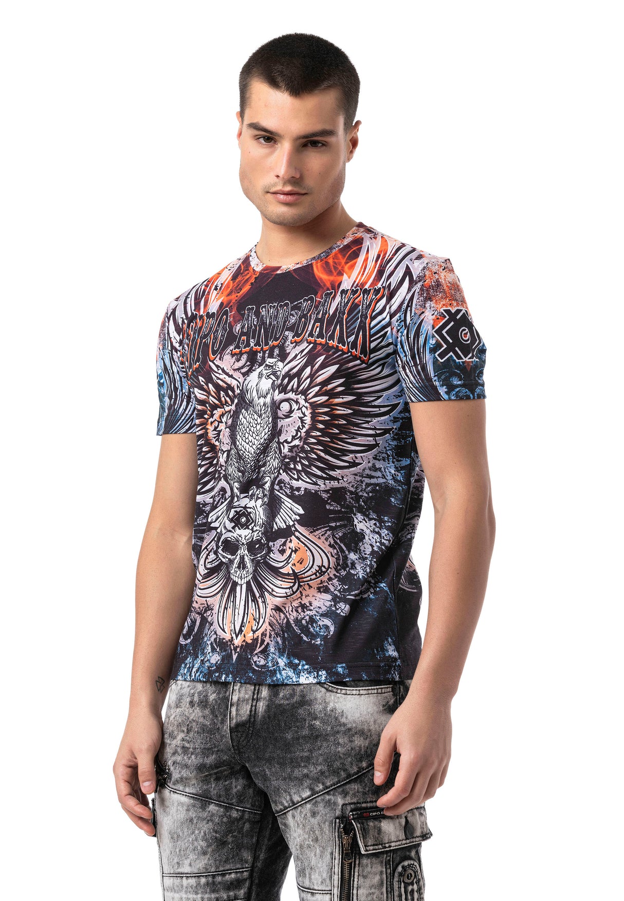 CT818 T-Shirt Nera Stampata per Uomo