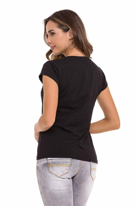 WT338 Damen T-Shirt mit glänzenden Strasssteinen