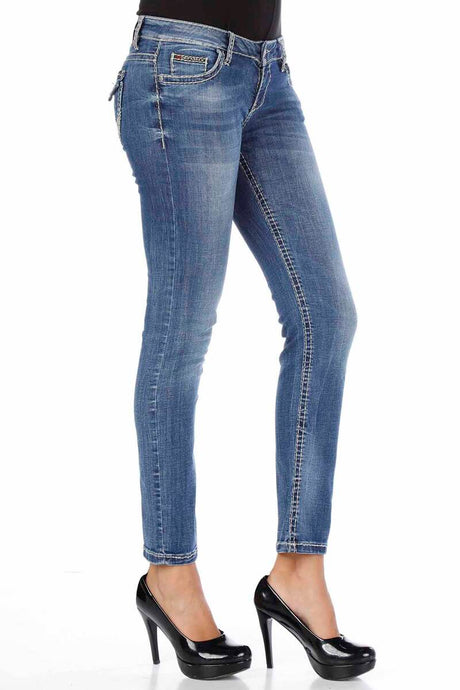 WD119 Damen bequeme Jeans mit dezenter Waschung