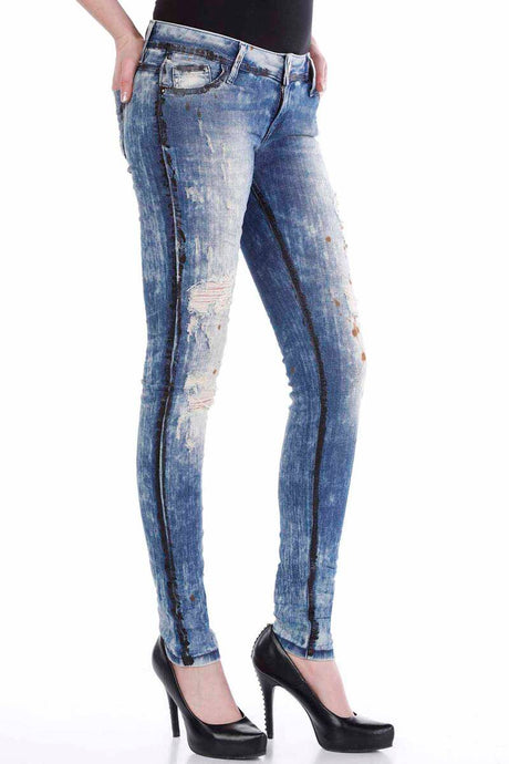 WD211 Damen Slim-Fit-Jeans im Used-Look