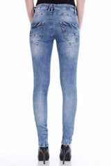 WD214 Damen Slim-Fit-Jeans im lässigen Used Look
