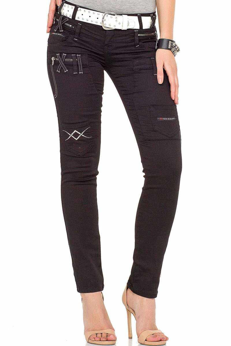 WD228 Damen Slim-Fit-Jeans mit doppeltem Bund