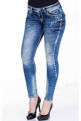 WD242 Damen Slim-Fit-Jeans mit Used-Elementen