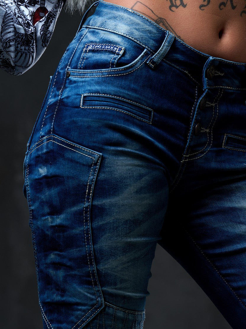 WD255 Damen bequeme Jeans im Biker-Stil in Slim Fit
